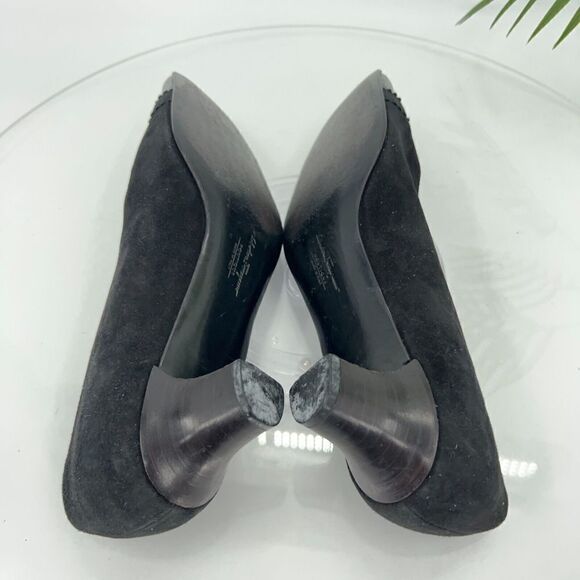 Salvatore Ferragamo Pump Women Size 7.5 B Black Suede Patent Cap Toe Square Toe - Picture 10 of 14